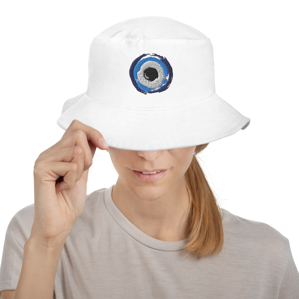New Custom Designed White Bucket Hat with Blue& Clear Sequin Evil Eye designsbytobi | Accessories | New Custom Designed White  main image 4